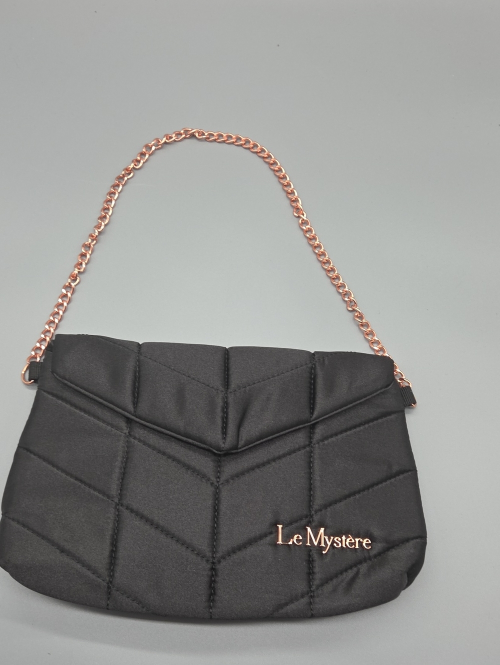 Le Mystère Black Quilted Clutch with Rose-Gold Chain